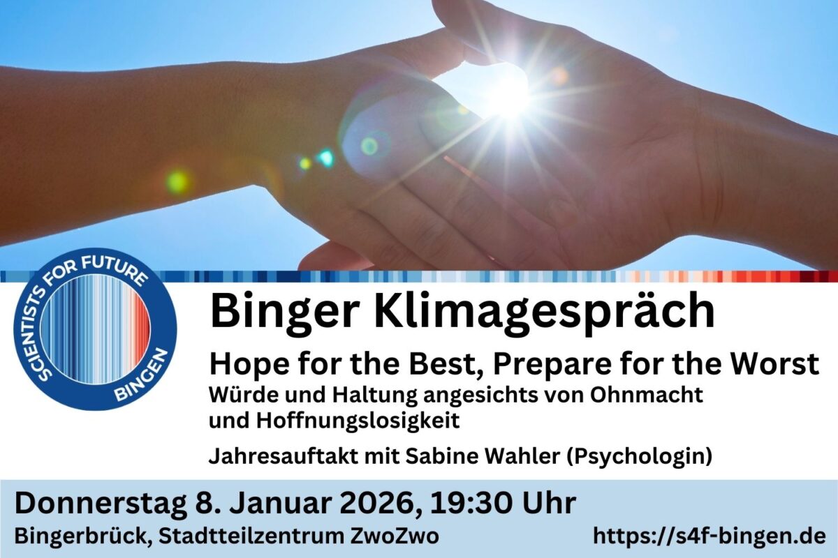 Binger Klimagespräch „Hope for the Best, Prepare for the Worst – Würde und Haltung angesichts von Ohnmacht und Hoffnungslosigkeit“ am 8.1.2026
