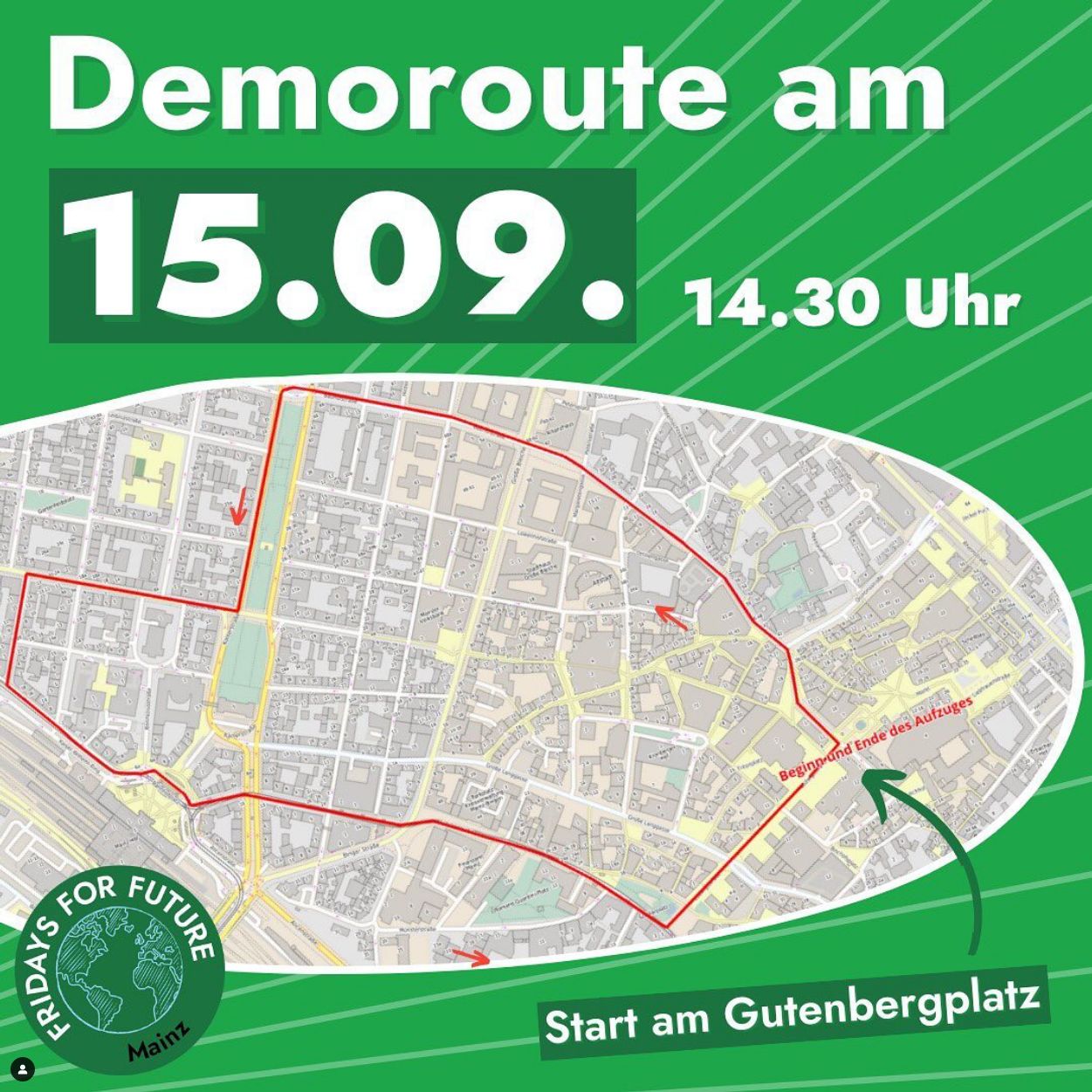 Bild: Demoroute am 15.09. 14:30 Uhr Start am Gutenbergplatz Mainz